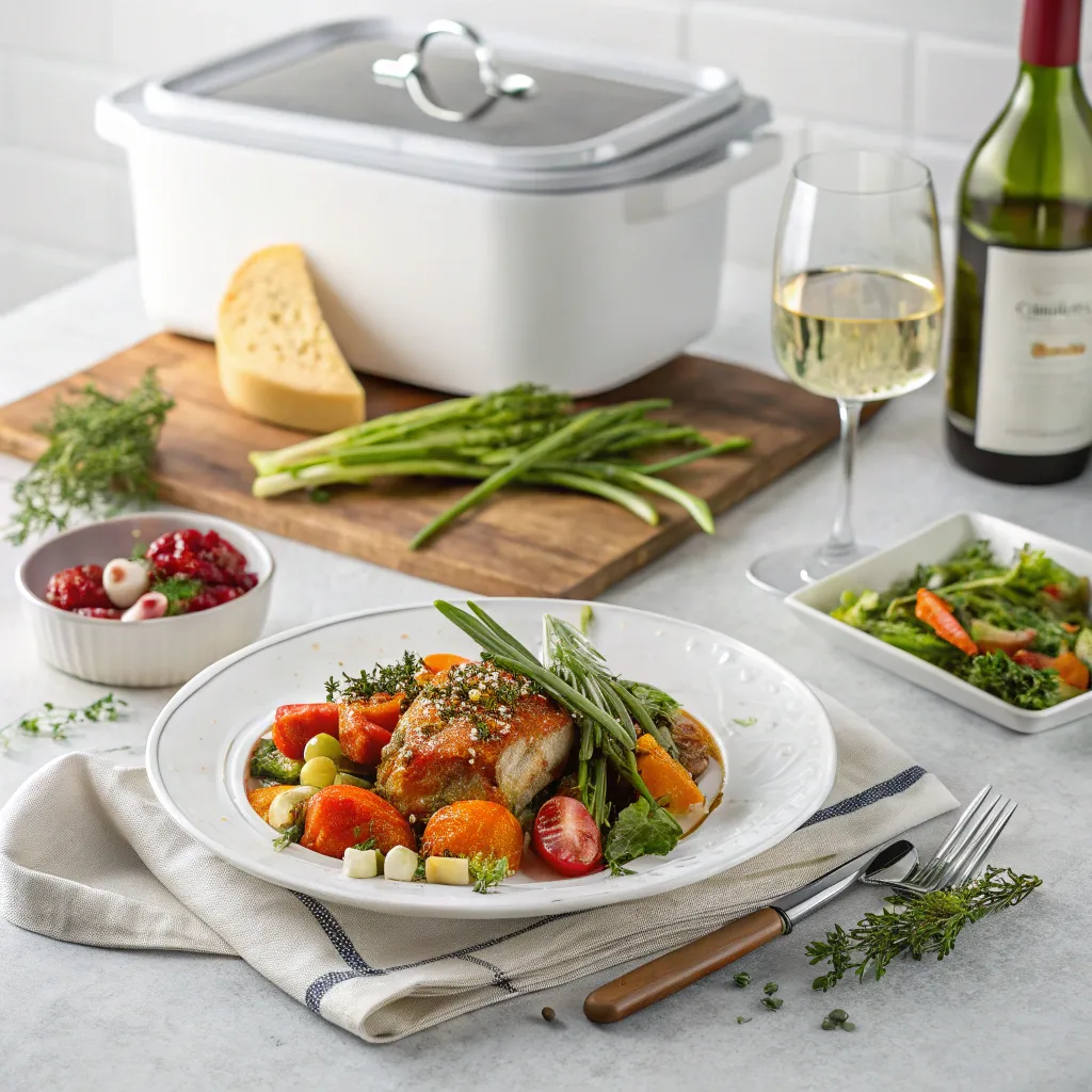 Gourmet frozen meal setup